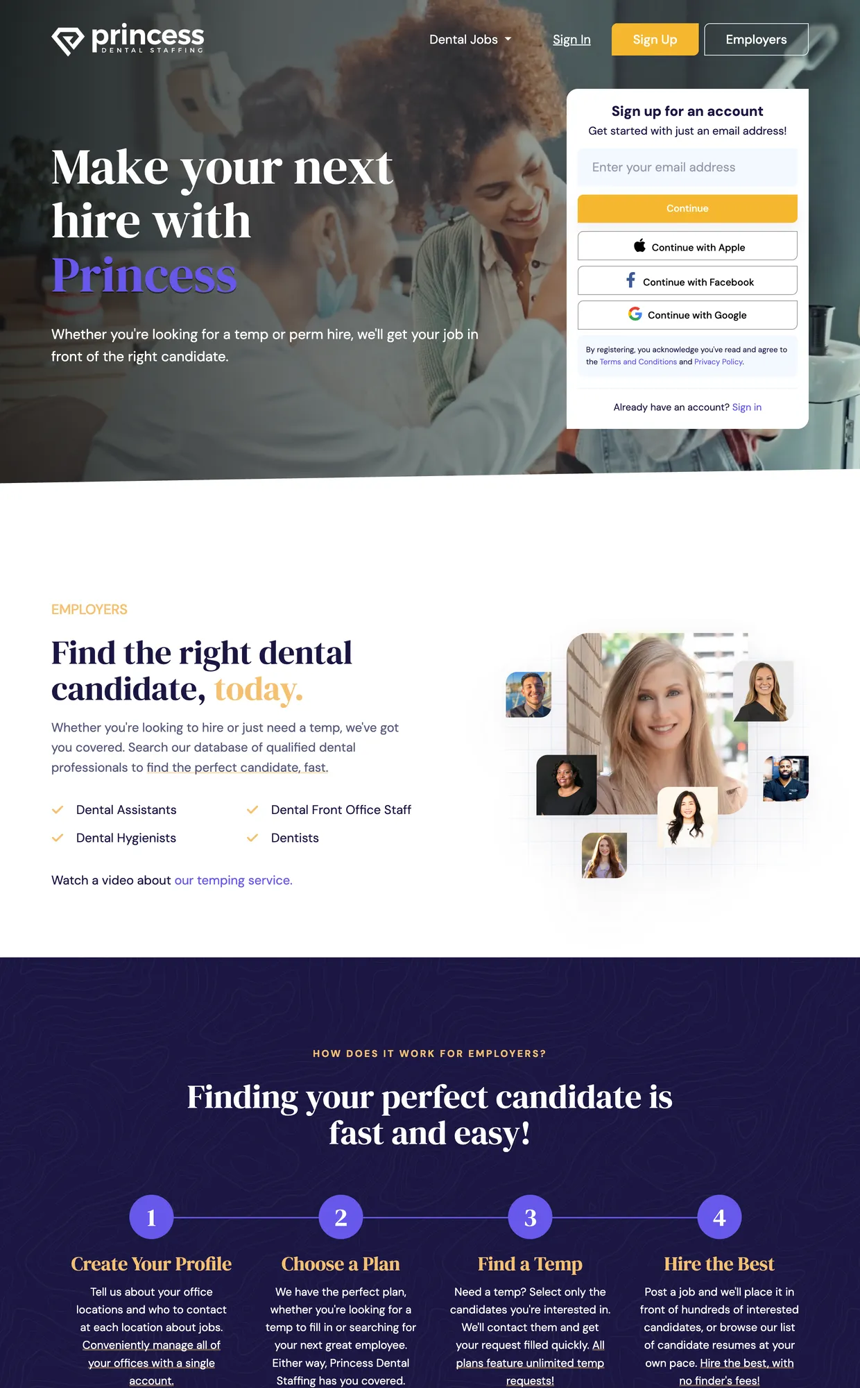 Princess Dental Staffing home page: Make your next hire with Princess